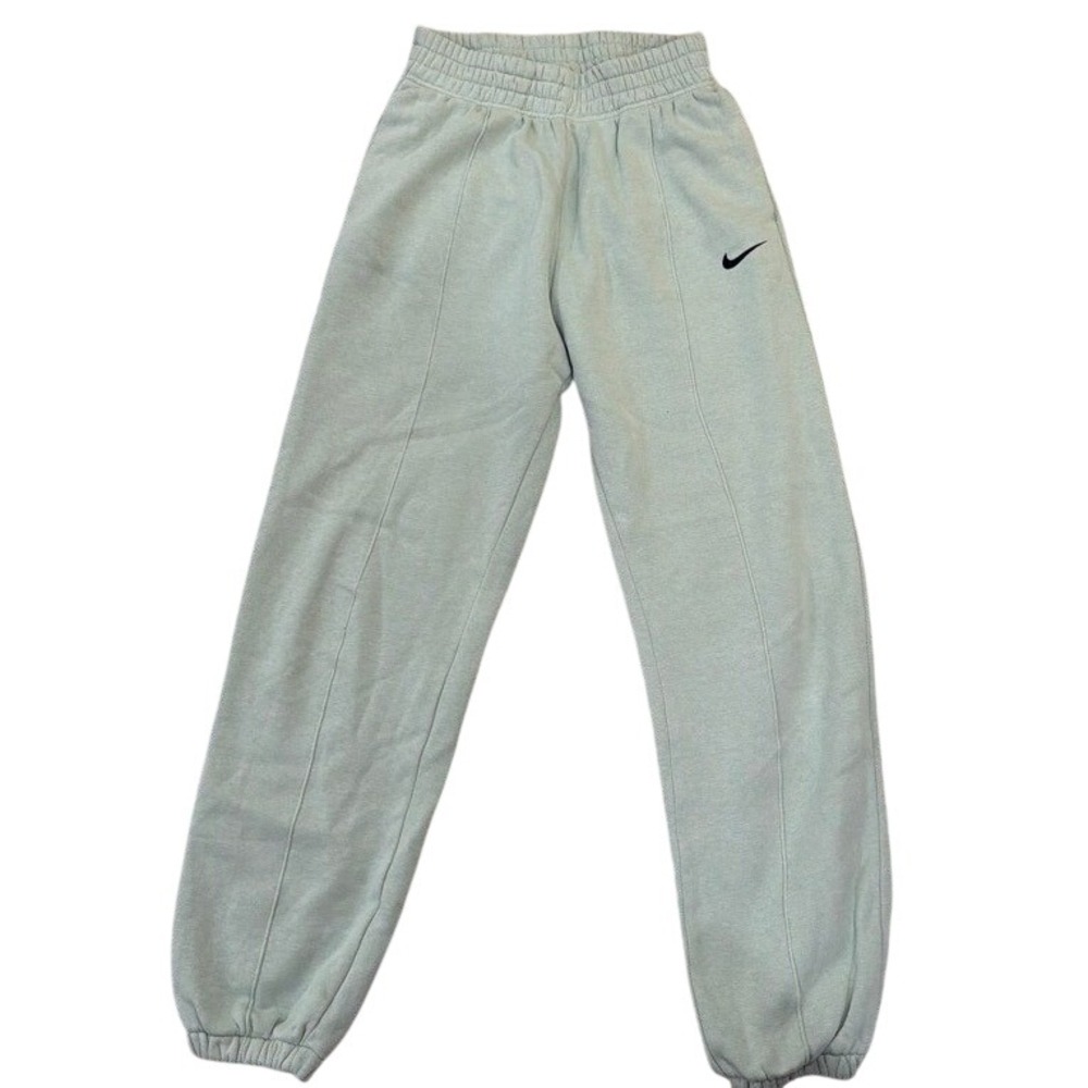 Nike Womens XS Light Green Wide Leg Fleece Sweatpants Elastic Waist Cuffs Seam